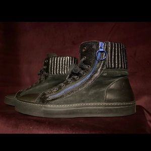 Lanvin Paris ZIPPED Hi-Top Leather Sneakers